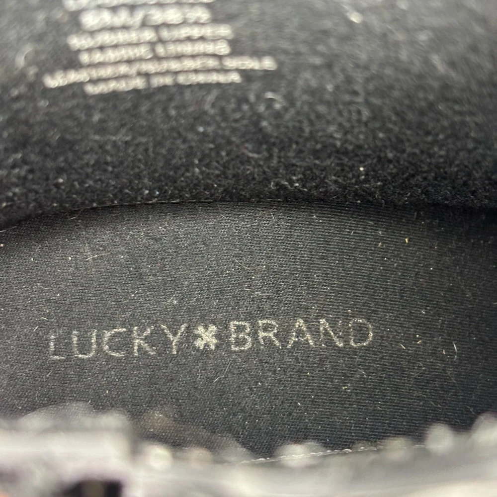 Trendy Lucky Brand Black Rubber Ankle Rain Boots with Zipper & Short Heel